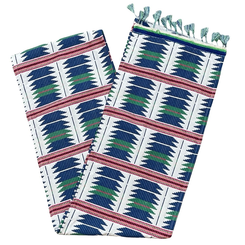 Eightowls‎ Geometric Aztec Southwest Woven Table Runner Blue Green Tassels Boho